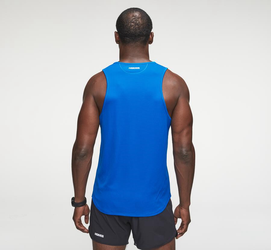 Hoka One One Mens Tops - Performance Tank - Blue - EYTR10869
